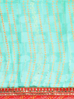 Blue bandhani saree with lace border and unstitched blouse piece 5
