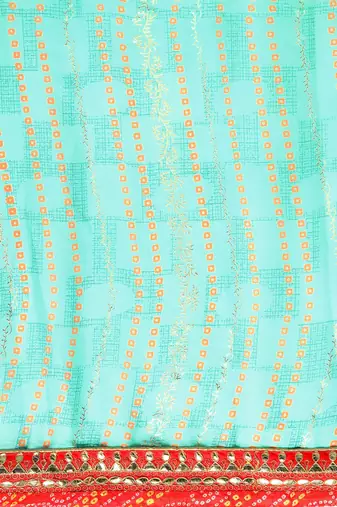 Blue bandhani saree with lace border and unstitched blouse piece