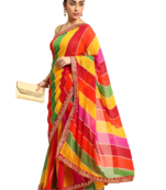 Red leheriya saree with  unstitched blouse piece