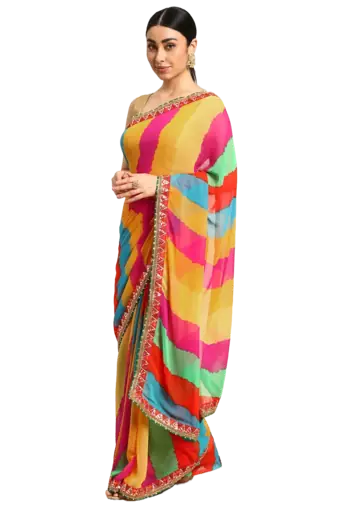 Pink leheriya saree with  unstitched blouse piece
