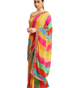 Pink leheriya saree with  unstitched blouse piece