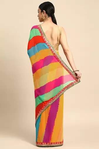 Pink leheriya saree with  unstitched blouse piece