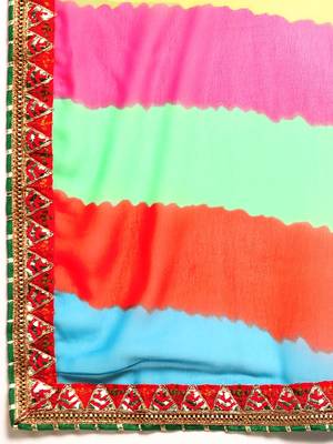 Pink leheriya saree with  unstitched blouse piece 4