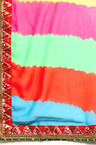 Pink leheriya saree with  unstitched blouse piece