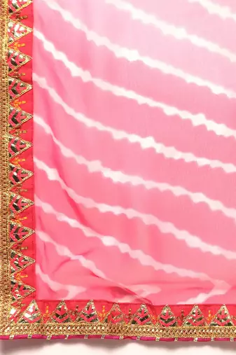 Green leheriya saree with  unstitched blouse piece