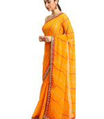 Yellow leheriya saree with  unstitched blouse piece