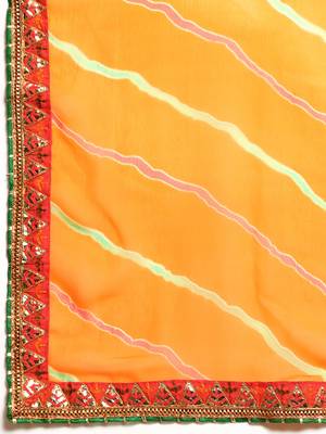 Yellow leheriya saree with  unstitched blouse piece 4