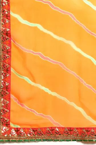 Yellow leheriya saree with  unstitched blouse piece