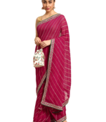 Pink leheriya saree with lace border and  unstitched blouse piece