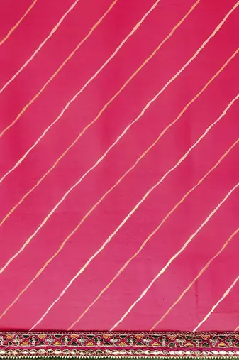 Pink leheriya saree with lace border and  unstitched blouse piece