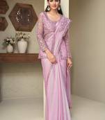 Light Lavender embroidered art silk saree with unstitched jacket