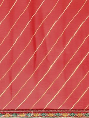 Red leheriya saree with lace border and  unstitched blouse piece 5