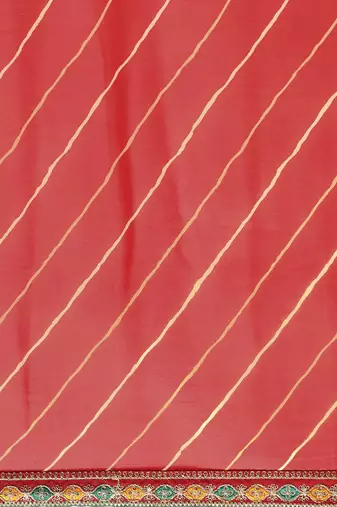 Red leheriya saree with lace border and  unstitched blouse piece