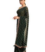 Green leheriya saree with lace border and  unstitched blouse piece
