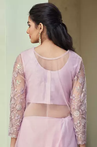 Light Lavender embroidered art silk saree with unstitched jacket