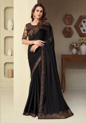 Black embroidery sequins silk pattern saree with ethnic embroidery blouse 1