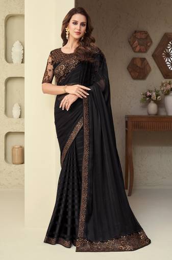 Black embroidery sequins silk pattern saree with ethnic embroidery blouse