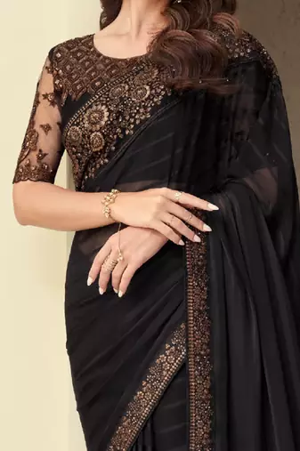 Black embroidery sequins silk pattern saree with ethnic embroidery blouse