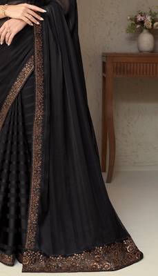 Black embroidery sequins silk pattern saree with ethnic embroidery blouse 5