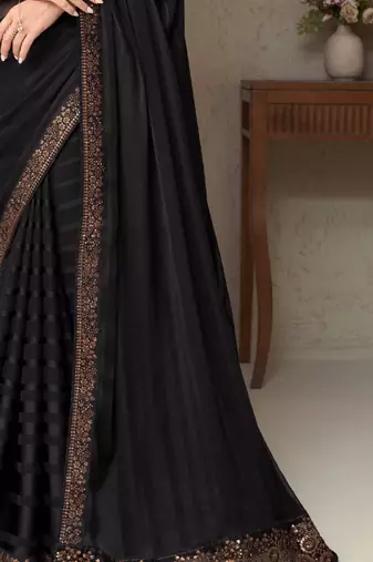 Black embroidery sequins silk pattern saree with ethnic embroidery blouse