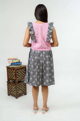 Tsucchi traditions shadow on flamingo ikkat weave skirt co-ord set 3
