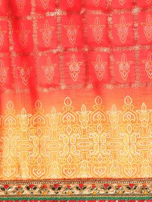 Orange bandhani saree with lace border and unstitched blouse piece 5