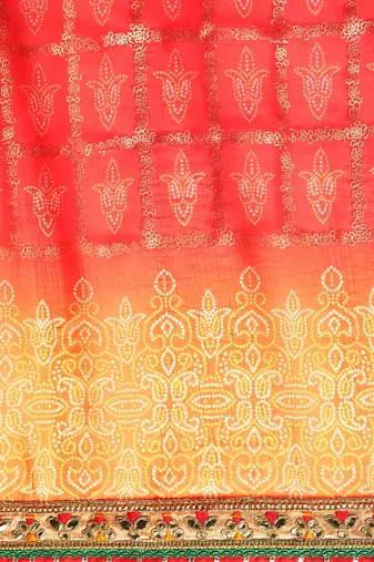 Orange bandhani saree with lace border and unstitched blouse piece