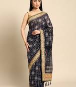 Navy blue  bandhani saree with lace border and unstitched blouse piece