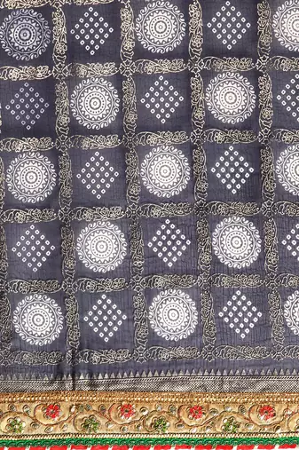Navy blue  bandhani saree with lace border and unstitched blouse piece