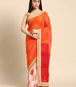 Red  bandhani saree with lace border and unstitched blouse piece
