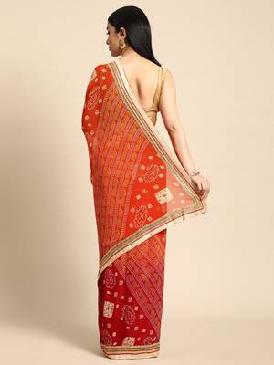 Blue  bandhani saree with lace border and unstitched blouse piece 2