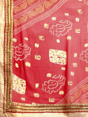 Blue  bandhani saree with lace border and unstitched blouse piece 4