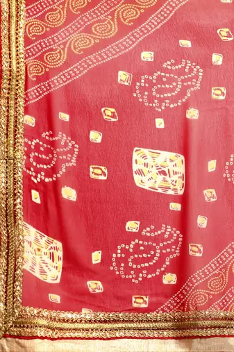 Blue  bandhani saree with lace border and unstitched blouse piece