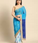 Orange bandhani saree with lace border and unstitched blouse piece