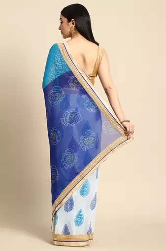 Orange bandhani saree with lace border and unstitched blouse piece