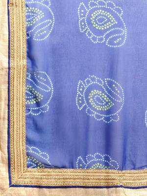 Orange bandhani saree with lace border and unstitched blouse piece 4