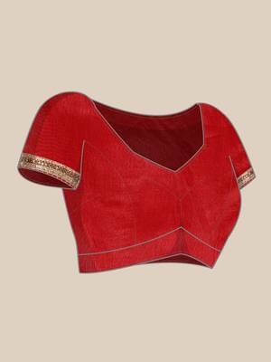 Red bandhani saree with lace border and unstitched blouse piece 5