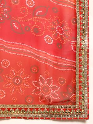 Beige bandhani saree with lace border and unstitched blouse piece 2