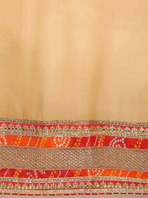 Beige bandhani saree with lace border and unstitched blouse piece 3