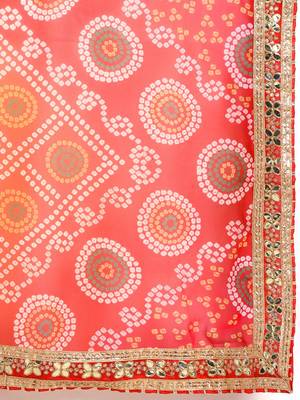 Red bandhani saree with lace border and unstitched blouse piece 3