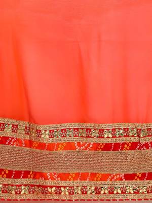 Red bandhani saree with lace border and unstitched blouse piece 4