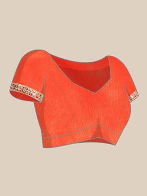 Red bandhani saree with lace border and unstitched blouse piece 5
