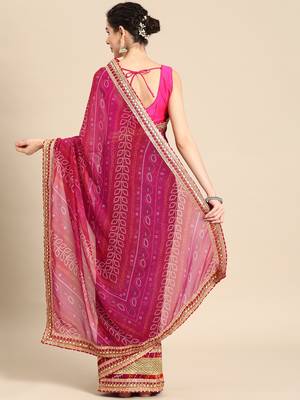 Blue bandhani saree with lace border and unstitched blouse piece 2
