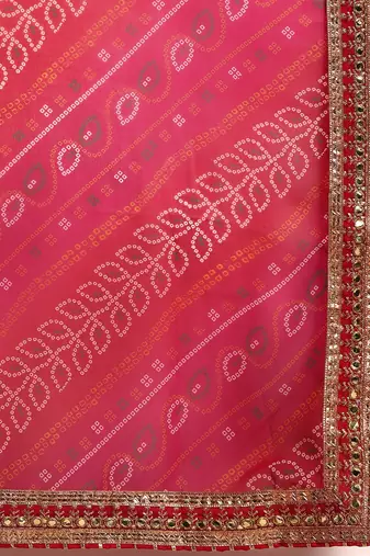 Blue bandhani saree with lace border and unstitched blouse piece