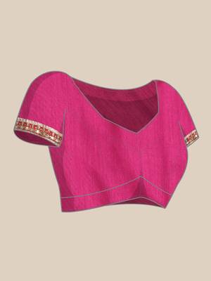 Pink bandhani saree with lace border and unstitched blouse piece 5