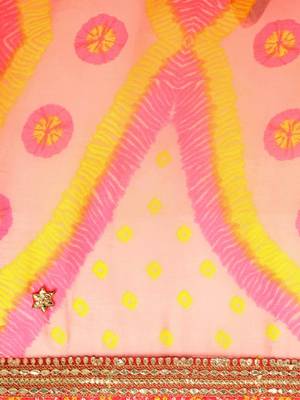 Pink bandhani saree with lace border and unstitched blouse piece 5