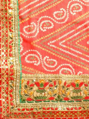 Yellow bandhani saree with lace border and unstitched blouse piece 4