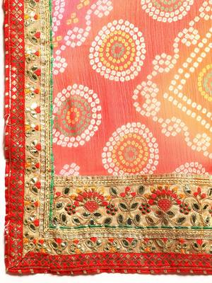 Orange bandhani saree with lace border and unstitched blouse piece 4