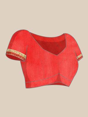 Orange bandhani saree with lace border and unstitched blouse piece 5