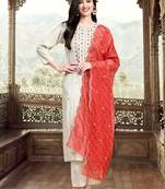 Trendmalls  Cotton Embroidery Salwar Suit Set Kurta Pant with Dupatta Beige Kurta Set for Women, Party Wear